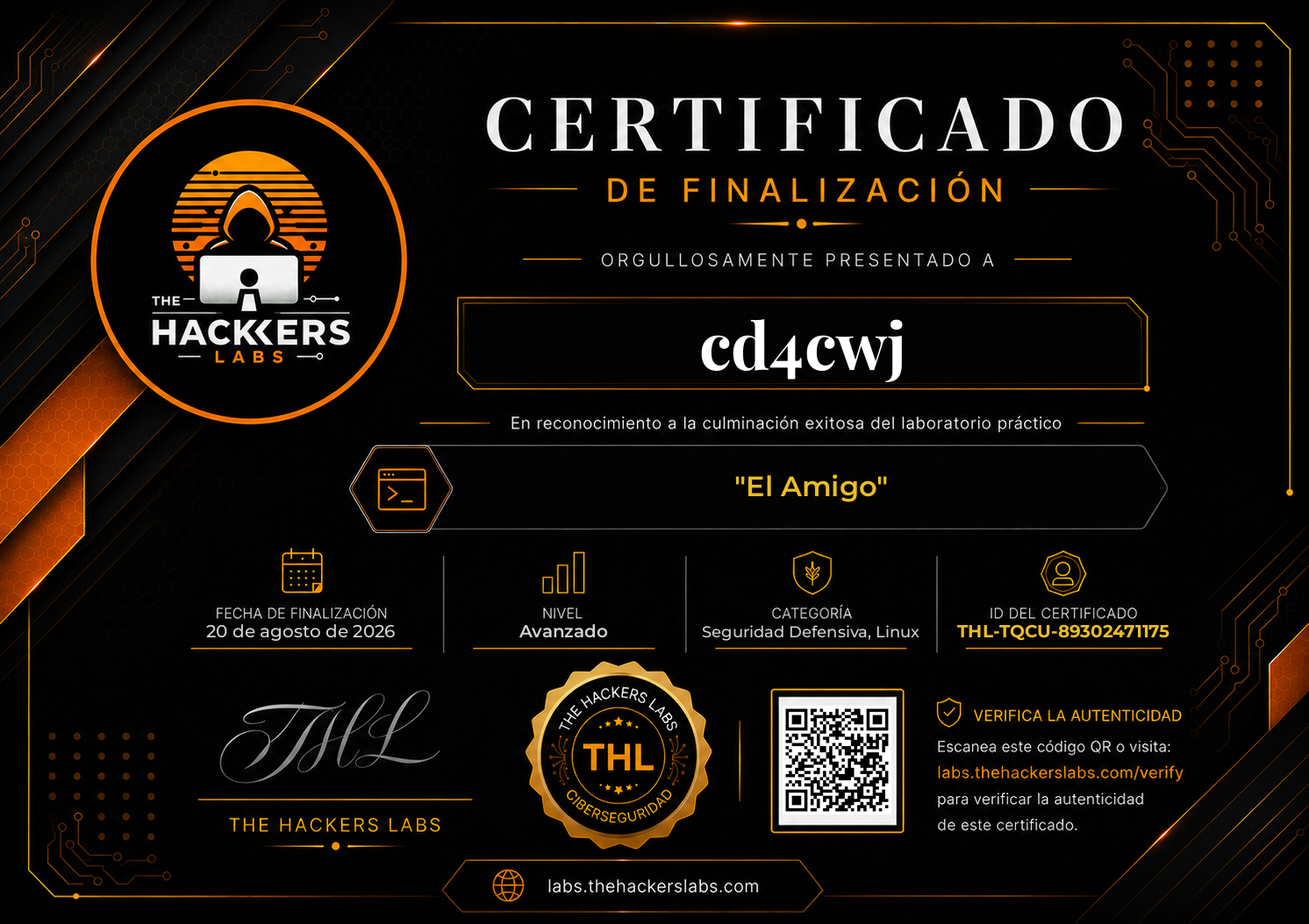 Diploma The Hackers Labs — El Amigo (cd4cwj)